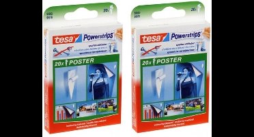 Tesa Powerstrips ophang gummetjes - 40x stuks - zelfklevend - poster strips