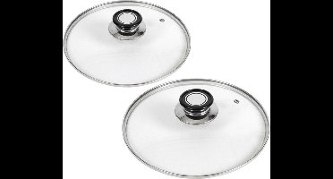 Gerimport universele glazen pannendeksels - 2x - voor dia 24 en 28 cm - keuken - met stoomgaatje