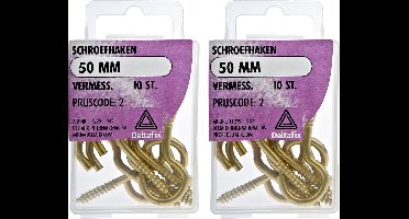 Deltafix Schroefhaken - 20x - vermessingd metaal - 50 mm - ijzerwaren bevestigsmaterialen