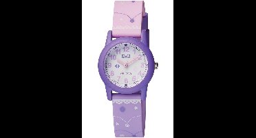 Q&Q VR99J006Y - Horloge - Sport - Analoog - Kinderen - Unisex - Plastic band - Rond - Kunststof - Cijfers - Sterretjes - Roze - Paars - Wit - 10 ATM