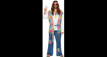 Witbaard Verkleedkostuum Hippie Heren Blauw/roze 6-delig Mt M/l