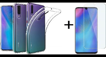 Hoesje Geschikt voor Huawei P30 Transparant Hoesje Flexible TPU & Scratch Resistent Silicone Case + Glazen Screenprotector