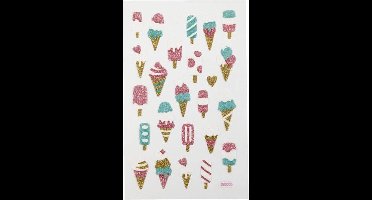 Glitter stickers, ijsjes, vel 10x16 cm, 1 vel