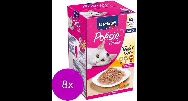 Vitakraft Poésie multipack saus - natvoer -8 verpakkingen 6x85 gram - met kip & groente in saus, rund & wortel in saus en kalkoen in kaassaus