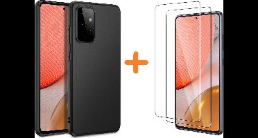 Hoesje Geschikt Voor Samsung Galaxy A72 hoesje Zwart hoesje colour TPU Back Cover +Galaxy A72 2x Glazen screenprotector