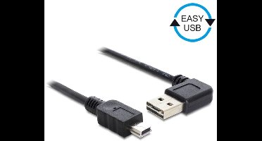 Mini USB naar Easy-USB-A haaks (links/rechts) kabel - USB2.0 - tot 2A / zwart - 2 meter