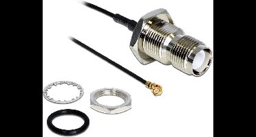 MHF I (v) - RP-TNC (v) kabel met afdichtring - Micro Coax (1,37 mm) - 50 Ohm / zwart - 0,20 meter