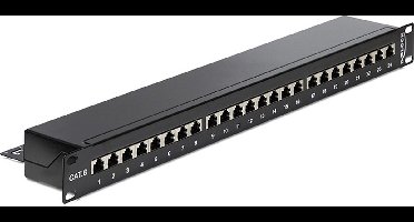 Premium CAT6 Gigabit 19'' Patch Panel 1U met 24 poorten - afgeschermd / zwart