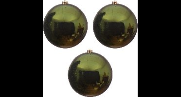 Decoris Kerstbal - 3x - donkergroen - groot - 14 cm - kunststof - glans - kerstversiering