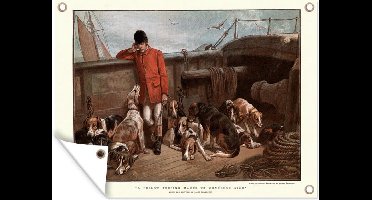 Tuin decoratie een jager met zijn jachthonden - 40x30 cm - Tuindoek