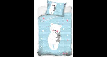 Baby Beer Knuffel Dekbedovertrek - Ledikant - 100x135 cm - Blauw/Wit