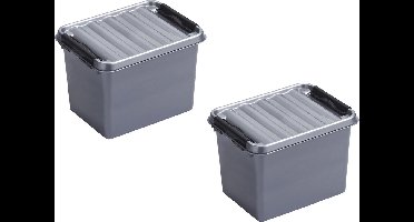 2x stuks sunware q-line opberg box/opbergdoos - 3 liter - 20 x 15 x 14 cm - kunststof - opslagbox - grijs