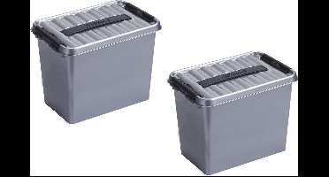 2x stuks sunware q-line opberg box/opbergdoos - 9 liter - 30 x 20 x 22 cm - kunststof - opslagbox - grijs