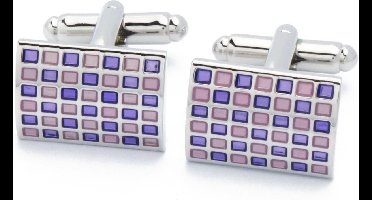 Manchetknopen - Rechthoek met Paarse Emaille Vakjes