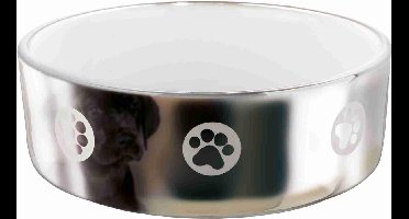 TRIXIE VOERBAK POOT KERAMIEK ZILVER / WIT