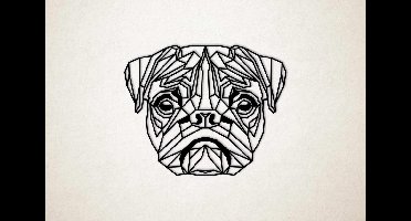 Line Art - Hond - Pug - XS - 24x30cm - Zwart - geometrische wanddecoratie