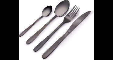 Alpina Set Bestek - 4-Persoons: 4 Messen, 4 Vorken, 4 Eetlepels, 4 kleine Lepels - Vaatwasserbestendig - RVS - Zwart