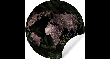 WallCircle - Muurstickers - Behangcirkel - Wereldkaart - Planten - Paars - ⌀ 30 cm - Muurcirkel - Zelfklevend - Ronde Behangsticker