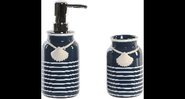 Items badkamer accessoires set drinkbeker/zeeppompje - blauw/wit