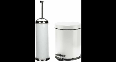Gerimport Badkamer set - pedaalemmer 5L met toiletborstel - wit - toilet