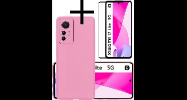 Hoesje - Met Screenprotector - Geschikt voor Xiaomi 12 Lite - Sterk & Shockproof - Back Cover - Siliconen Case - Telefoon Hoes - Lichtroze