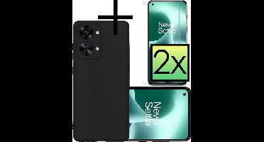 Hoesje - Met 2x Screenprotector - Geschikt voor OnePlus Nord 2T - Sterk & Shockproof - Back Cover - Siliconen Case - Telefoon Hoes - Zwart