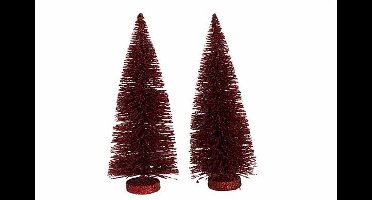 Kerstboom Set2 Glitter Bordeaux 7x7xh15c M Kunststof