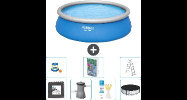 Bestway Rond Opblaasbaar Fast Set Zwembad - 457 x 122 cm - Blauw - Inclusief Pomp - Ladder - Afdekzeil - Speelgoed - Vloertegels - 8-delig