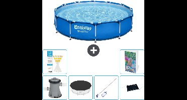 Bestway Rond Steel Pro Zwembad - 366 x 76 cm - Blauw - Inclusief Pomp - Afdekzeil - Schoonmaakset - Solar Mat - 7-delig