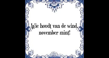 Tegeltje met Spreuk (Tegeltjeswijsheid): Wie houdt van de wind, november mint! + Kado verpakking & Plakhanger