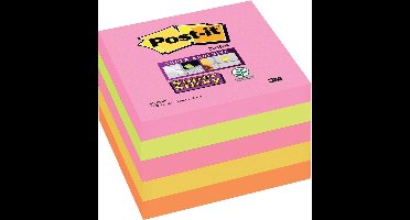Post-it® Super Sticky Notes , Neon Roze (2), Limoen, Ultra Geel, Neon Oranje, 76mm x 76 mm, 5 Blokken, Individueel Verpakt, 90 Blaadjes/Blok