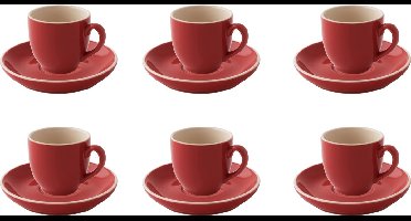 Palmer - Colors - Koffie kop en schotel - 6 stuks - 14 cl - Rood - Porselein - Koffiekopjes