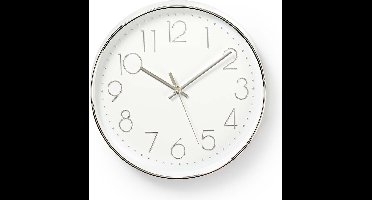 Nedis Wandklok - Diameter: 300 mm - Kunststof - Wit / Zilver