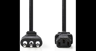 Stroomkabel - Italië Male - IEC-320-C13 - Recht - Recht - Vernikkeld - 2.00 m - Rond - PVC - Zwart - Envelop