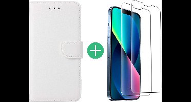Hoesje Geschikt voor iPhone 13 Pro bookcase met 2 Pack Screenprotector gehard glas – Wit