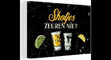 Canvas Schilderij Shotjes - Glazen - Citrus - Quote - 30x20 cm - Wanddecoratie - Vaderdag cadeau - Geschenk - Cadeautje voor hem - Tip - Mannen