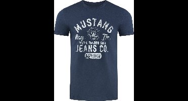 Mustang Heren T-Shirt Basic Print Tee regular fit Blauw 6XL Ronde Hals Volwassenen Opdruk Print Shirts
