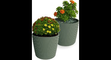 Prosperplast Plantenpot/bloempot Buckingham - 2x - buiten/binnen - groen - D19 x H17 cm