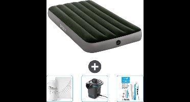 Intex Luchtbed - 1-Persoons - 99 x 191 x 25 cm - Groen - Inclusief Hoeslaken - Pomp en Reparatieset