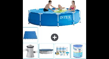 Intex Rond Frame Zwembad - 305 x 76 cm - Blauw - Inclusief Pomp Afdekzeil - Onderhoudspakket - Filter - Vloertegels