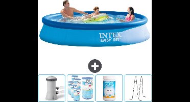 Intex Rond Opblaasbaar Easy Set Zwembad - 366 x 76 cm - Blauw - Inclusief Pomp Filters - Chloor - Ladder