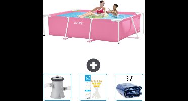 Intex Rechthoekig Frame Zwembad - 220 x 150 x 60 cm - Roze - Inclusief Zwembadfilterpomp - Testrips - Solarzeil