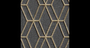 DUTCH - WALLCOVERINGS - Behang - Hexagonal - zwart - en - goudkleurig
