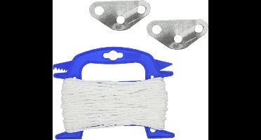 Scheerlijn 40 meter wit op haspels met 20x stuks scheerlijn driehoek spanners - Kampeer spullen