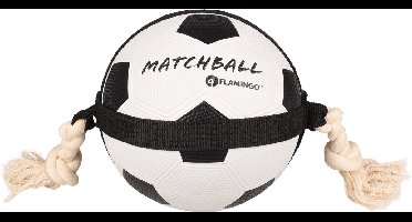 Hondenspeelgoed – Matchball voetbal met touw – Flamingo hondenspeelgoed – hondentouw – hond bal – honden bal – 50 cm – wit/zwart