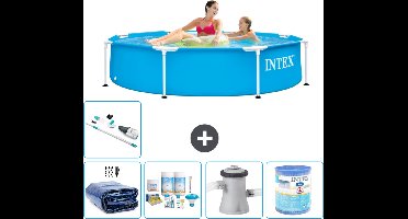 Intex Rond Frame Zwembad - 244 x 51 cm - Blauw - Inclusief Solarzeil - Onderhoudspakket - Zwembadfilterpomp - Filter - Stofzuiger