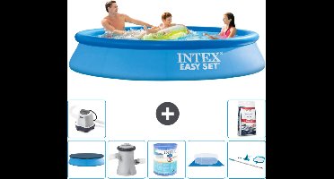 Intex Rond Opblaasbaar Easy Set Zwembad - 305 x 61 cm - Blauw - Inclusief Afdekzeil - Zwembadfilterpomp - Filter - Grondzeil - Schoonmaakset - Zoutwatersysteem - Zwembadzout