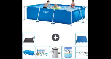 Intex Rechthoekig Frame Zwembad - 300 x 200 x 75 cm - Blauw - Inclusief Solarzeil - Onderhoudspakket - Zwembadfilterpomp - Filter - Stofzuiger - Solar Mat - Vloertegels