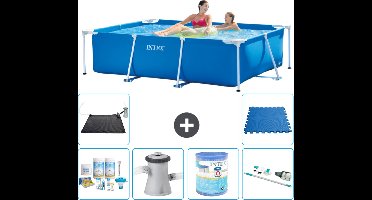 Intex Rechthoekig Frame Zwembad - 220 x 150 x 60 cm - Blauw - Inclusief Onderhoudspakket - Zwembadfilterpomp - Filter - Stofzuiger - Solar Mat - Vloertegels
