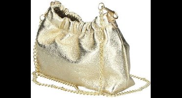 Gouden Metallic Leren Schoudertas - Gouden Kettinghengsel - Italiaans Leren Crossbodytassen - Trendy Tassen - Goud